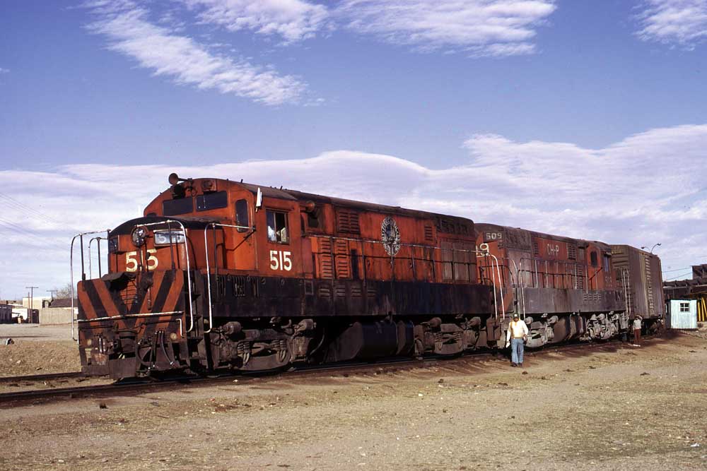 Dirty orange diesel locomotives