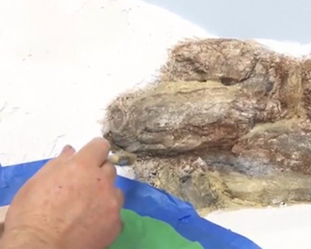 Hand painting plaster rock