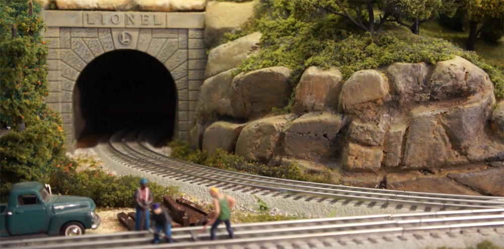 A freight train passes through the New England coastal town of Cabotport.