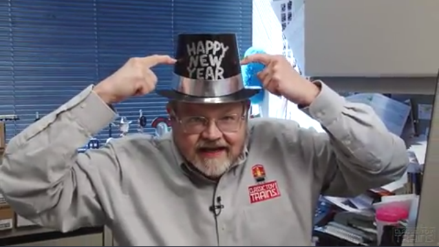 Bob Keller wearing a Happy New Year hat