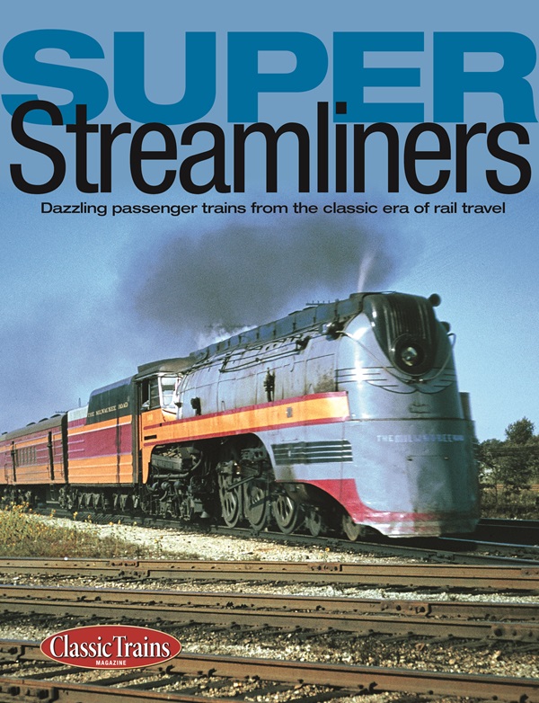 The cover shows a vintage color photo of a streamlined locomotive