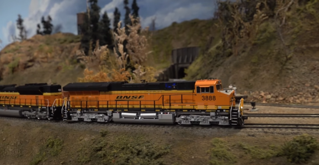 Diesel locomotive on model train layout