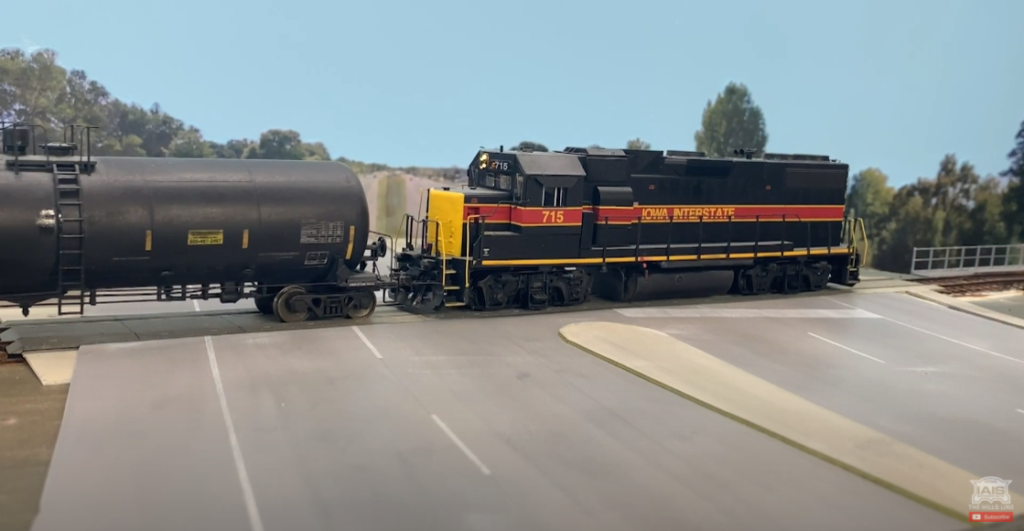 Locomotive crossing the highway