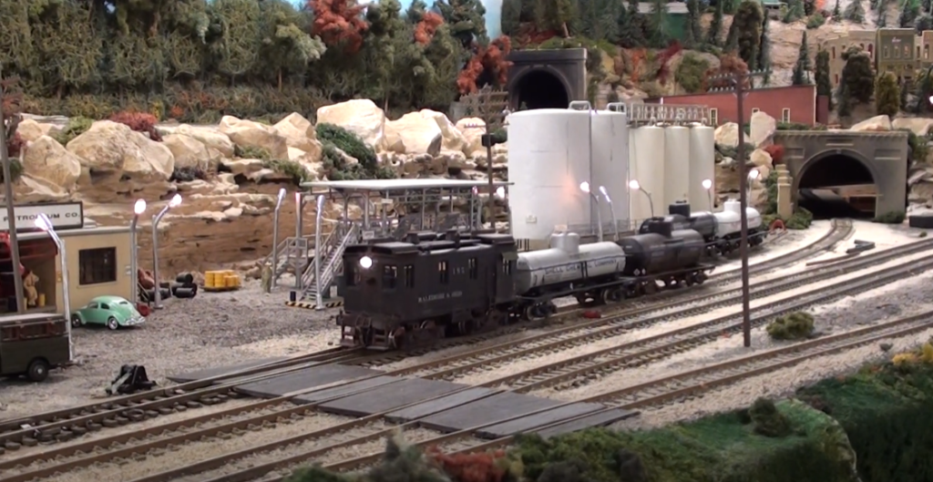 Model locomotive on layout