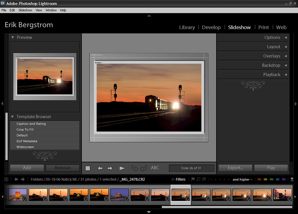 Abobe Photoshop Lightroom Slideshow module