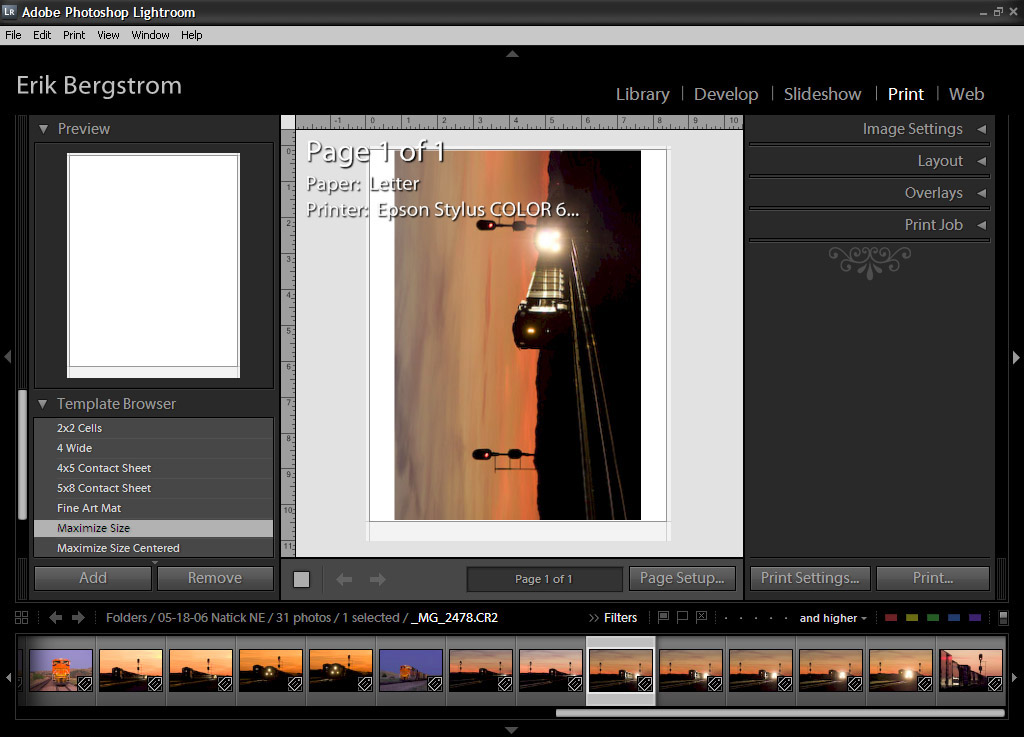 Abobe Photoshop Lightroom Print module