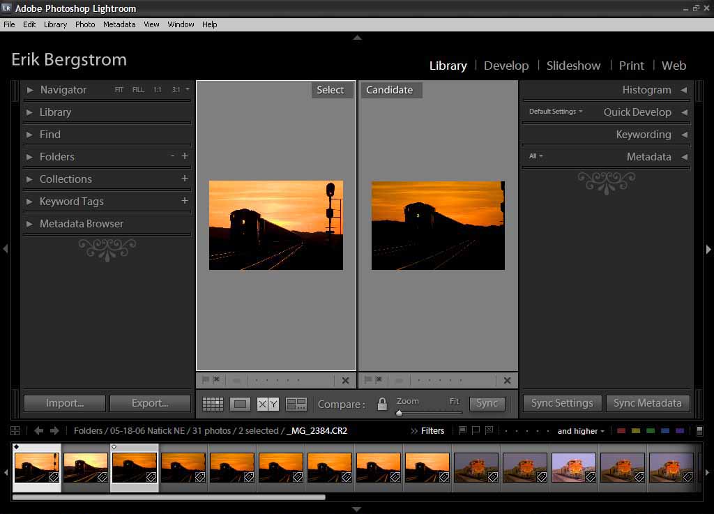 Abobe Photoshop Lightroom Library - Compare view