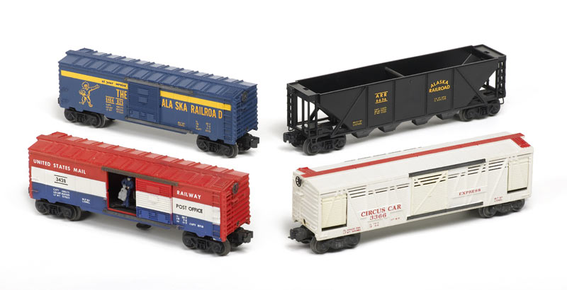 four colorful model boxcars: Lionel's separate-sale items and accessories for 1959
