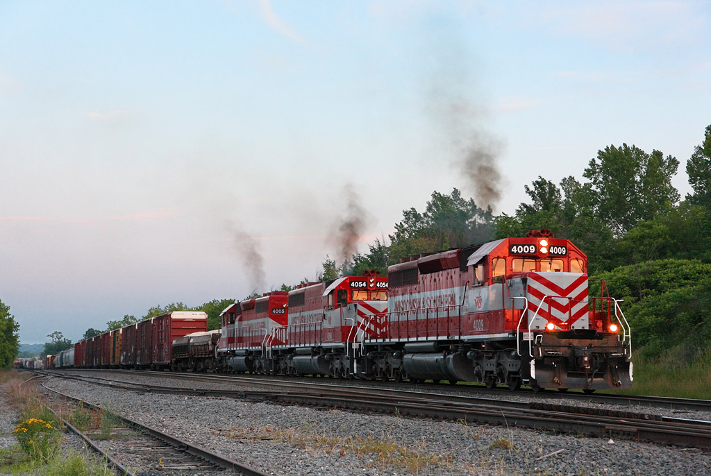 Three red and white diesel