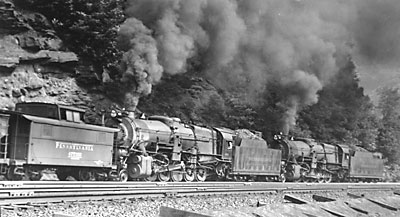 Pennsylvania Railroad 2-10-0 Decapods Horseshoe Curve in the Allegheny Mountains