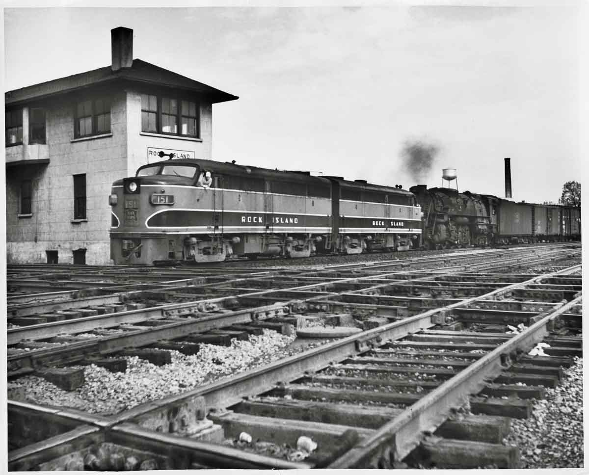 Steam locomotive with freight train