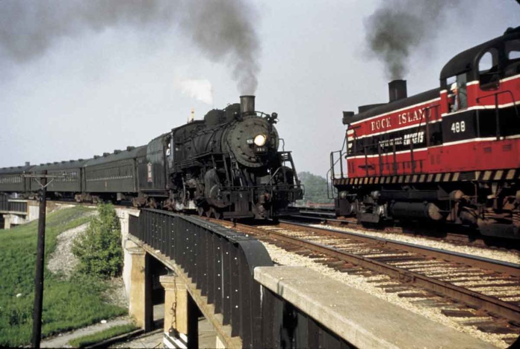 Steam locomotive with passenger train
