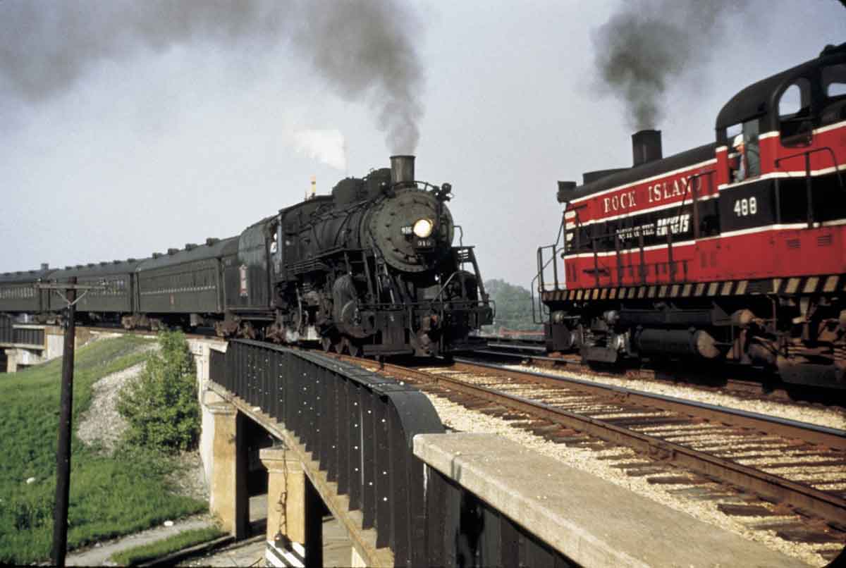 Steam locomotive with passenger train