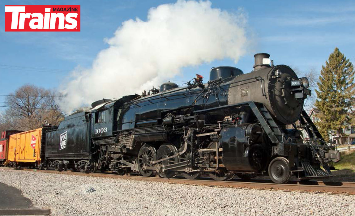 Soo Line 2-8-2 Mikado type steam locomotive appears in Wisconsin.