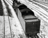 An overhead, above, shot of a train leaving the station