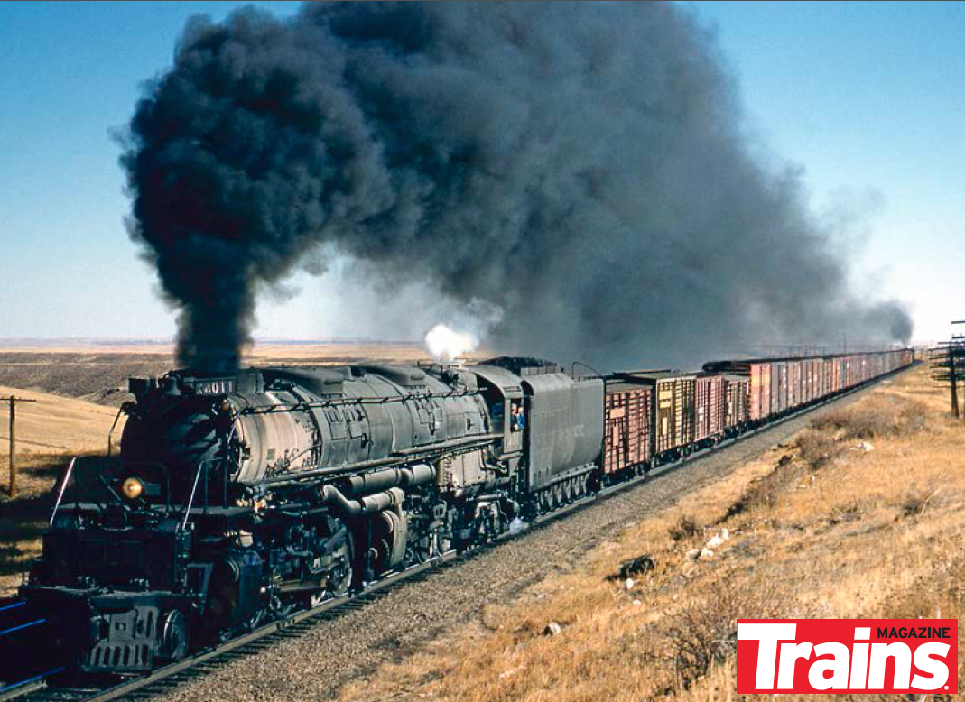 Union Pacific Big Boy type steam locomotive No. 4011 ross west at Granite, Wyoming, in 1956.