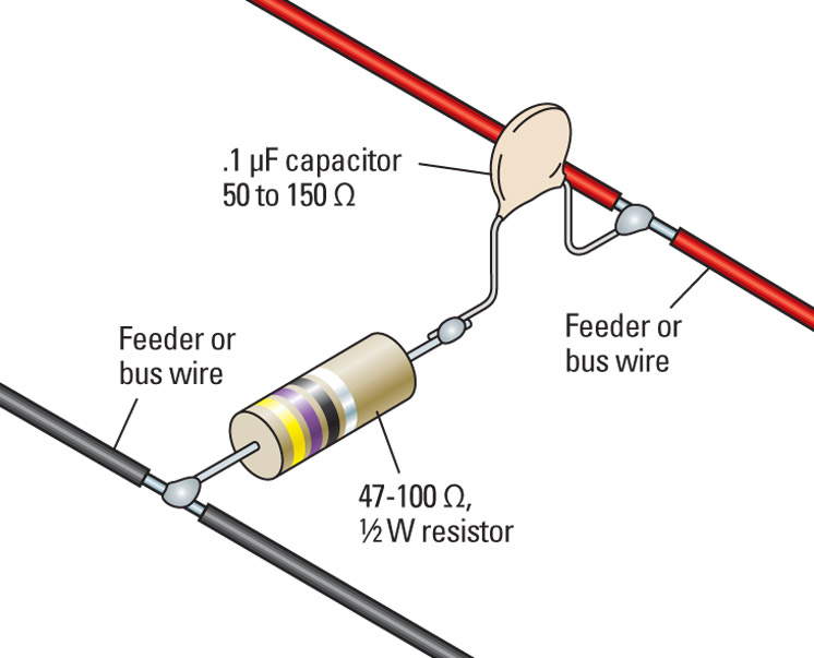 An illustration showing feeder wires and capacitors
