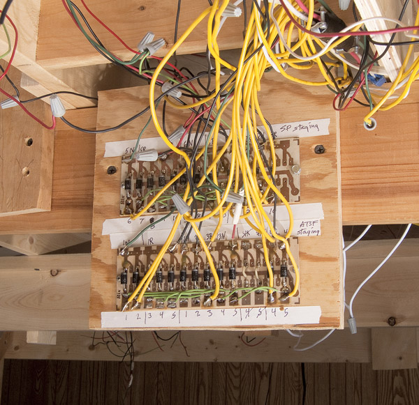 An image of wiring on the underside of a layout