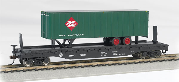 Bachmann HO scale 52’-6” flatcar with 30’ trailer