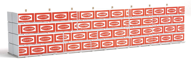 Wm. K. Walthers HO scale wrapped lumber loads for WalthersProto Canadian Car & Foundry bulkhead flatcar