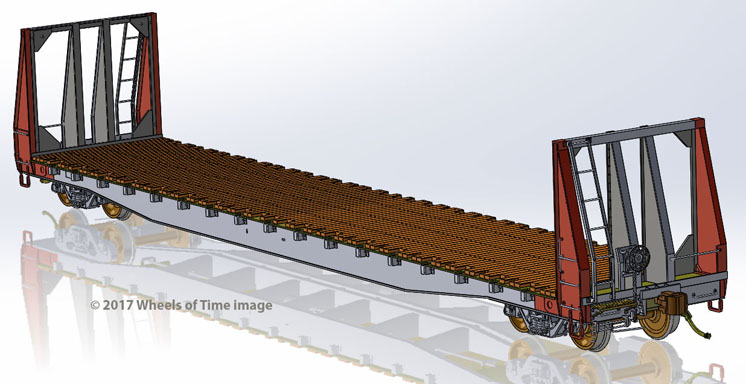 Wheels of Time HO scale American Car & Foundry 62-foot straight taper bulkhead flatcars
