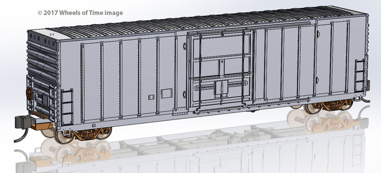 Wheels of Time N scale Pacific Car & Foundry insulated boxcar with exterior posts and Youngstown plug doors