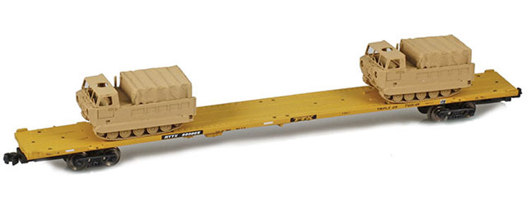 American Z Line Z scale RTTX 89-foot flatcar with two M548 tracked cargo carrier loads