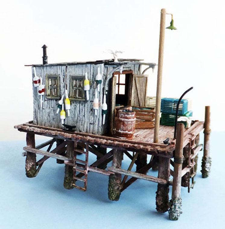 Sea Port Model Works HO scale Lobster shack on dock