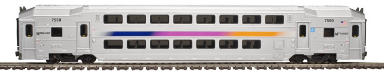 Atlas Model Railroad Co. N scale NJ Transit multi-level cab car, trailer coach, and trailer coach with toilet 