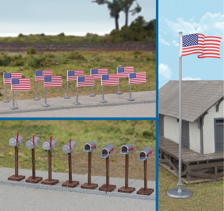 Wm. K. Walthers HO scale American flags and mailboxes