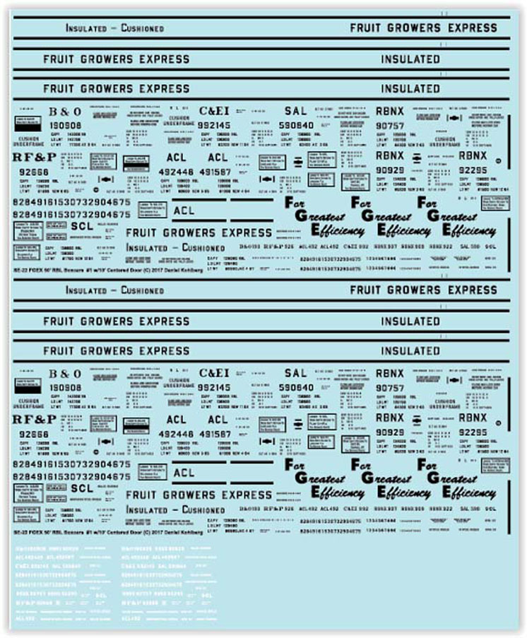 Illinois Central Gulf Decals Fruit Growers Express 50-foot insulated (RBL) boxcars