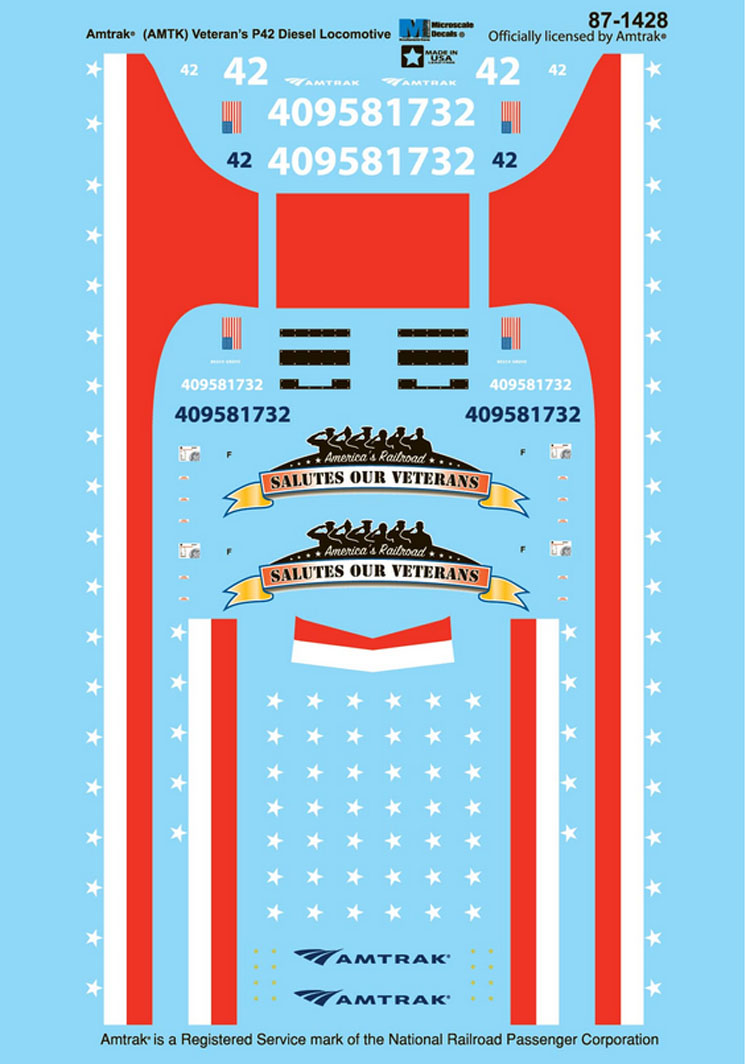 Microscale Industries Amtrak General Electric P42 diesel locomotive decals