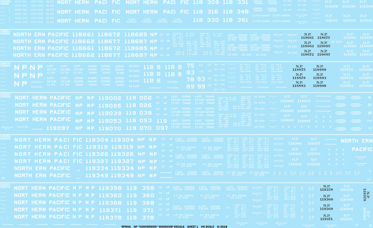 Cartgraf Northern Pacific converted wood-chip car decals