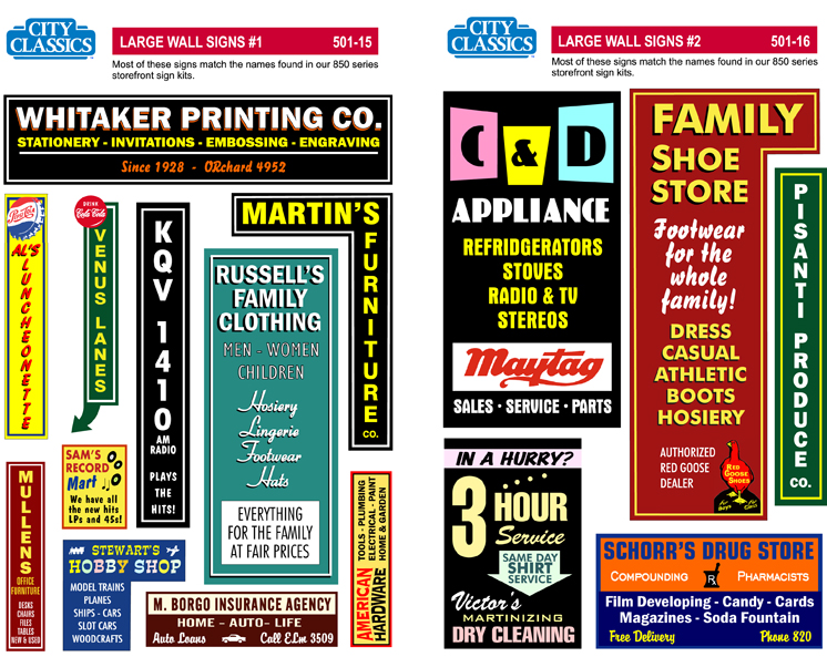City Classics HO scale large wall signs