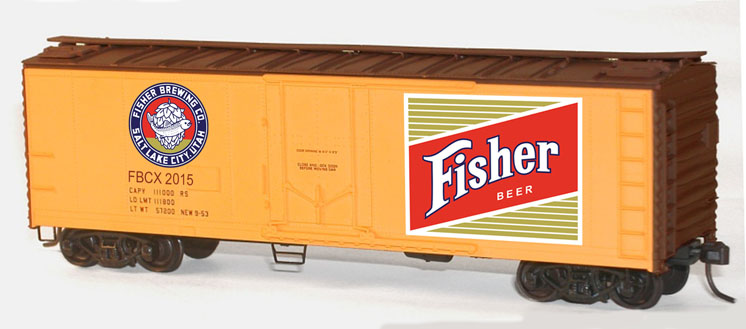 Stan Jennings HO scale Fisher Brewing Co. 40-foot steel plug-door refrigerator car