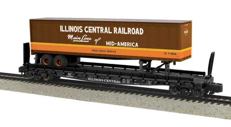 MTH S scale 53’-6” flatcar with 40-foot trailer