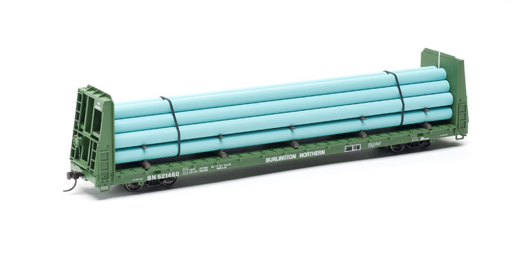 Atlas Bulkhead Flatcar with pipe load