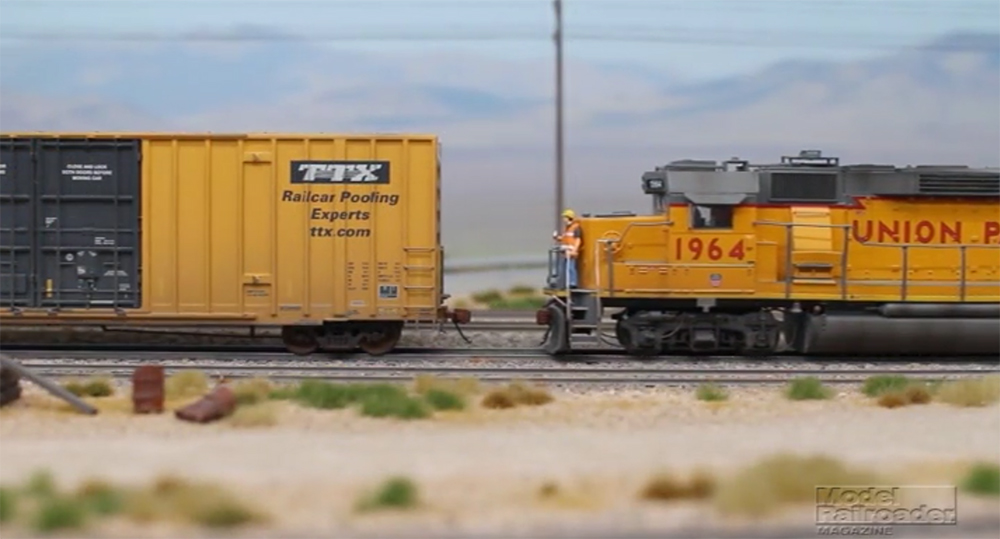 Demonstration of magnetic air hoses on HO scale freight cars