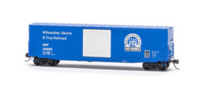 Micro-Trains N scale Milwaukee, Racine & Troy 45th anniversary Pullman-Standard 50-foot boxcar, available from KalmbachHobbyStore.com