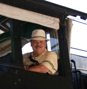 Andy Sperandeo in cab of locomotive