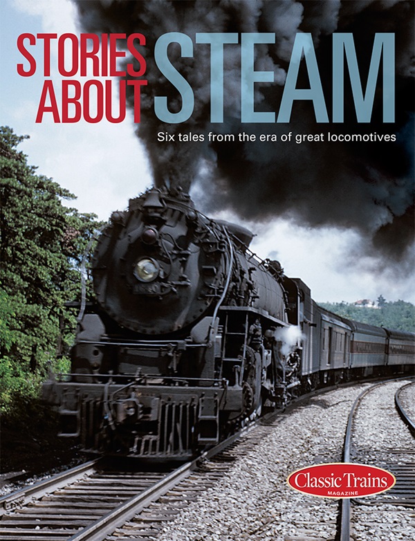 The cover shows a vintage color photo of a steam locomotive