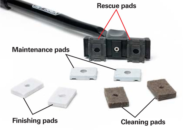The Rail Tracker includes four different types of track cleaning pads