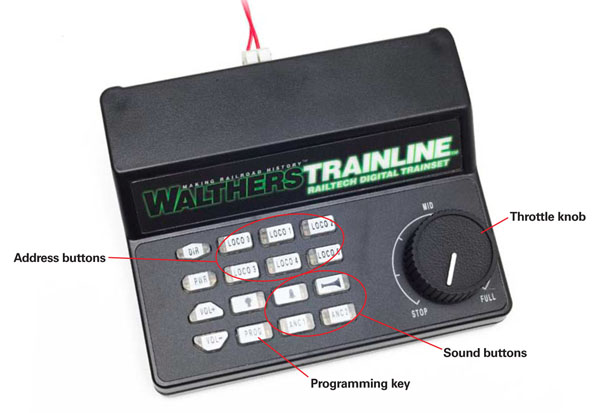 The WTL12 controller can run five DCC and one direct-current locomotive separately through its six locomotive address buttons