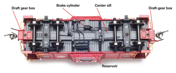 The model features a detailed underbody including a molded center sill and floor planking detail