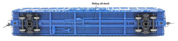 The underbody has layers of details including the floor boards the crossbearers sliding sill and air brake system