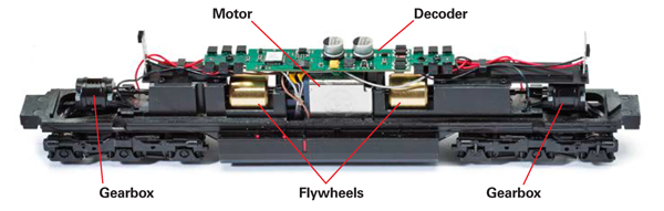 TheSoundValuedecoderismountedabovethemotorandflywheelmechanismAwellenclosedovalspeakerishousedintheplasticfueltank