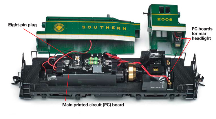 Theprintedcircuitboardisscrewmountedabovethefivepoleskewwoundmotor