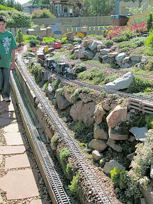 four levels of track on garden railroad
