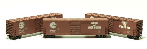 Accurail HO scale Association of American Railroads 50-foot welded steel boxcar. Custom-decorated for the Marion Model Railroad Club’s Ohio & Western Ry.