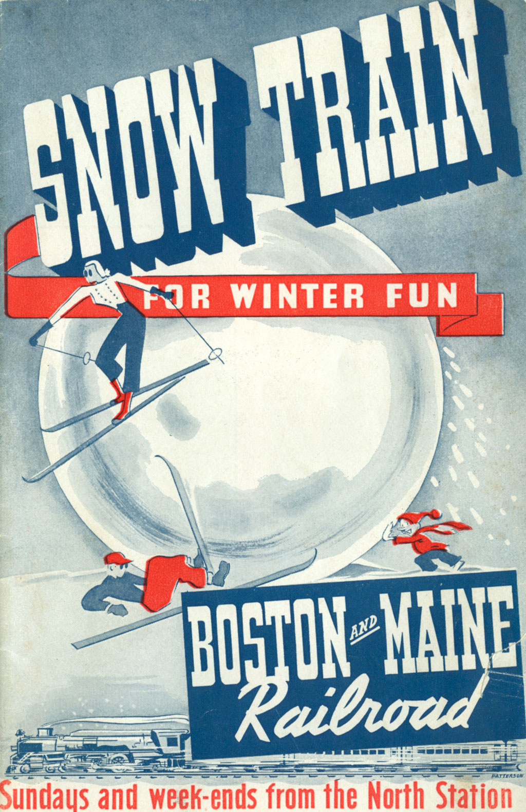 Boston & Maine Vintage Railroad Travel Advertisement Poster 1930s Snow Train 